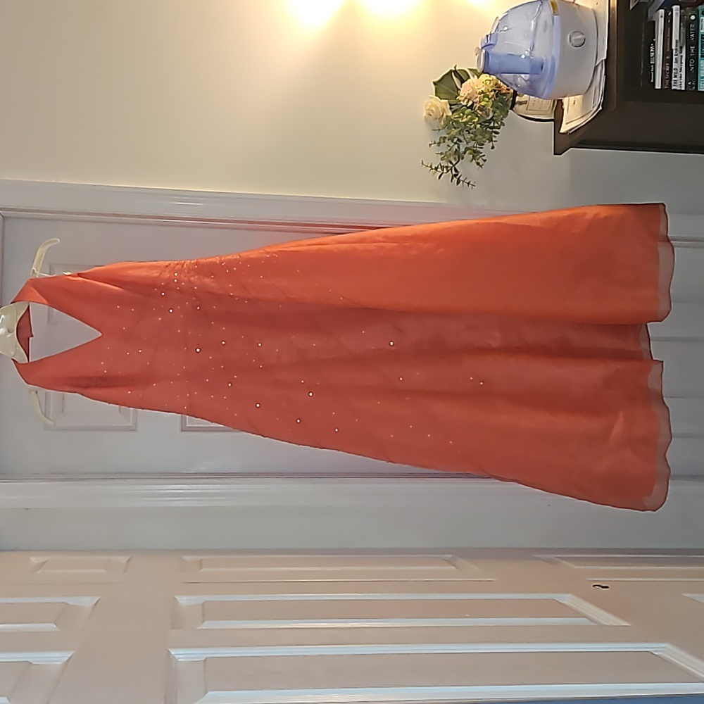 Coral prom dress with sequin detailing